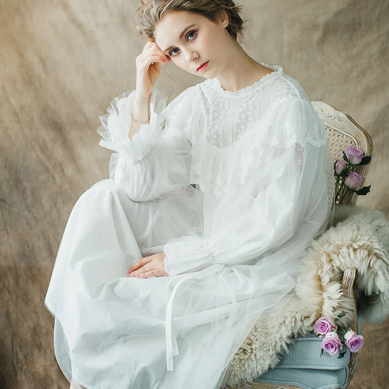 

Maternity Sleeping Dresses Women Long Sleeve Sleeping Dress Pregnant Cotton Retro Palace Pajamas Female Spring Autumn Sleepwear