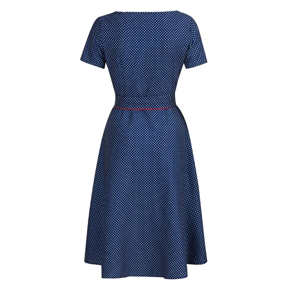 2019 Summer woman short-sleeved casual beach dress long dot print retro swing beach dress cotton sexy beach dress cover up 40J3 (4)