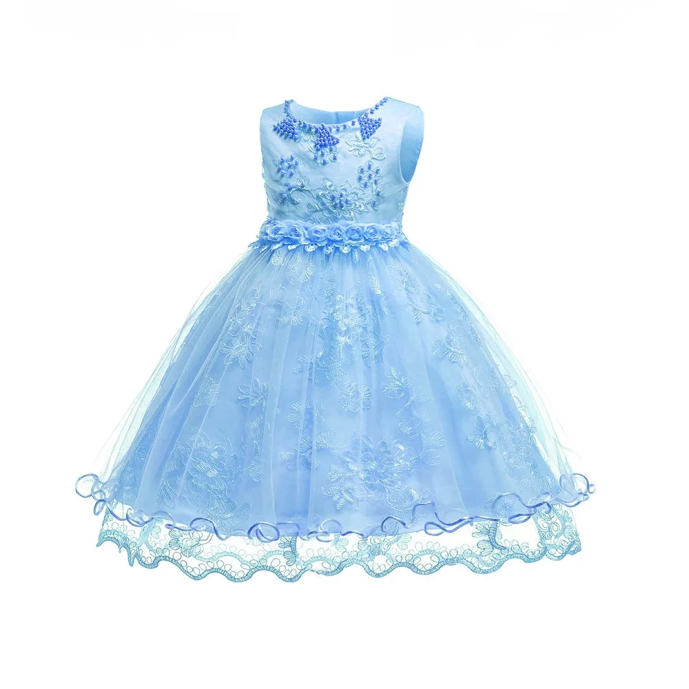 Neonatal Baby Girl Dress for baptism 3-24M Baby Girls Dresses Vestido pearl flower sleeveless birthday tutu princess dress