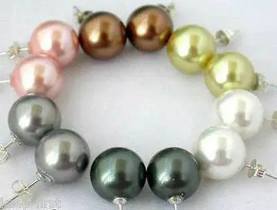 

Hot sell Noble- hot sell new - Free shipping wholesale 6 pair 10 mm Sterling Silver Shell Pearl Stud Earrings multicolor