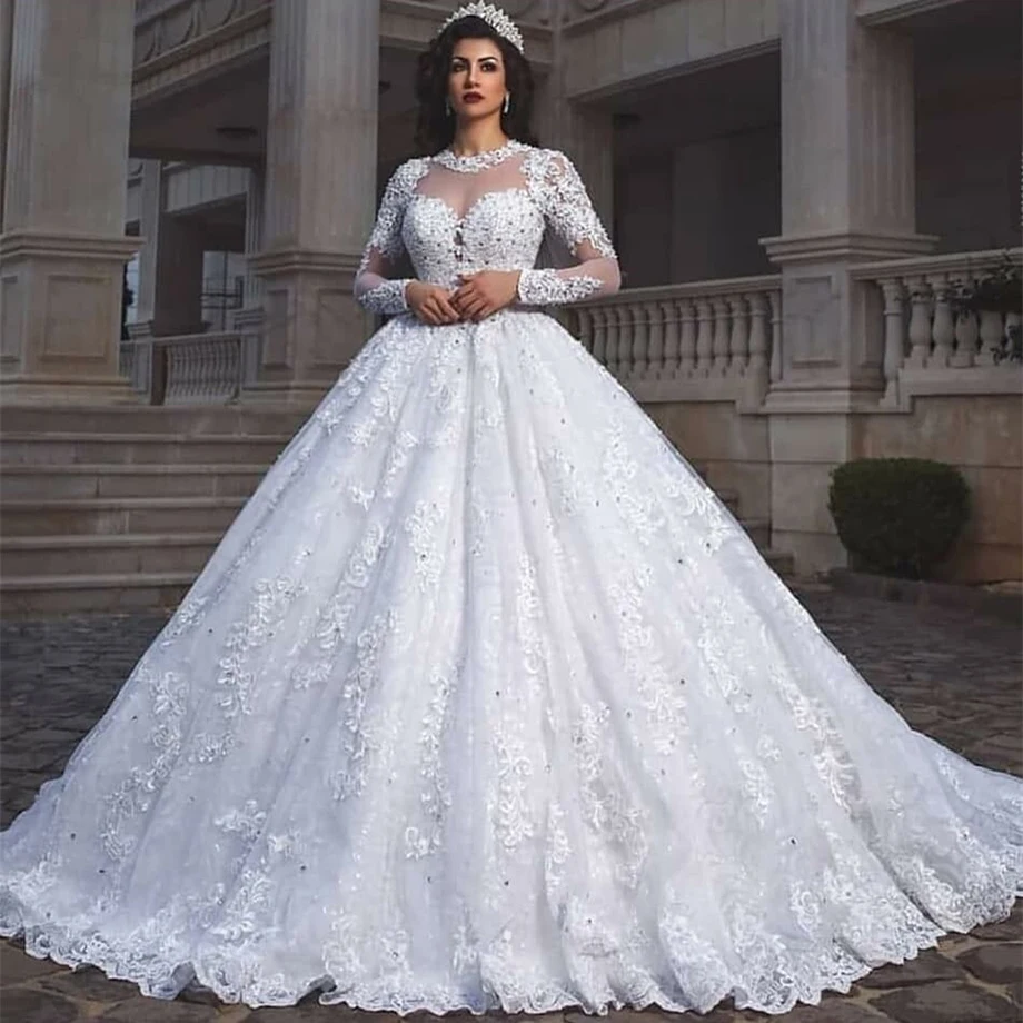 Vestido De Noiva свадебное платье принцессы Свадебное платье невесты бальное платье с длинным рукавом роскошное кружевное свадебное платье Плюс