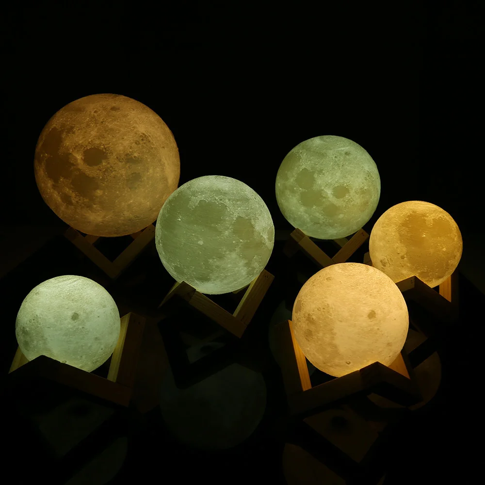 

Rechargeable 3D Lights Print Moon Lamp 2 Color Change Touch Switch Bedroom Bookcase Usb Led Night Light Home Decor Creative Gift