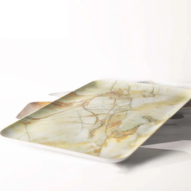 JINSERTA Marbled Storage Tray Melamine Dessert Fruit Cake Plate Retro Breakfast Bread Tableware Restaurant Hotel Serving Tray 3