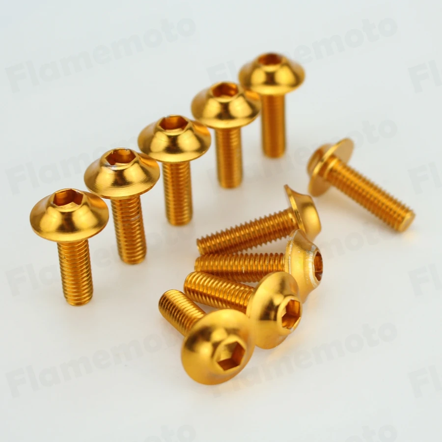 

10pcs Gold Bolts Screw Motorcycle Aluminum M6 x 20mm adornment