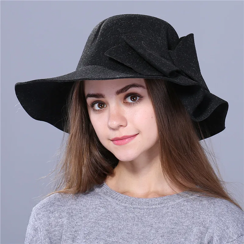 Xthree Модные осенние винтажные шерстяные шляпы с широкими полями для женщин, шляпа котелок, флоппи Осенняя Женская кепка