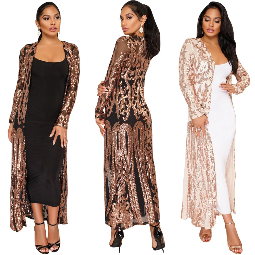 

New Polyester Cotton Long Sequined Solid Vadim Blusas Plus Size Zanzea Free Shipping 2019 New Cardigan Hot Sexy Sequins Shirt