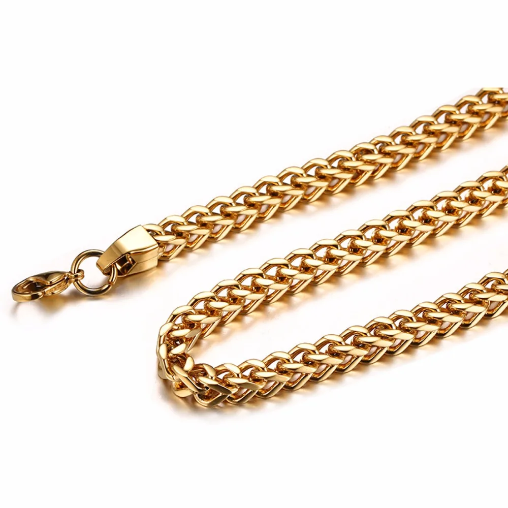 

6mm Gold Color Stainless Steel Cut Cuban Square Link Chain Women's Men's Necklace Jewelry 23.6inch
