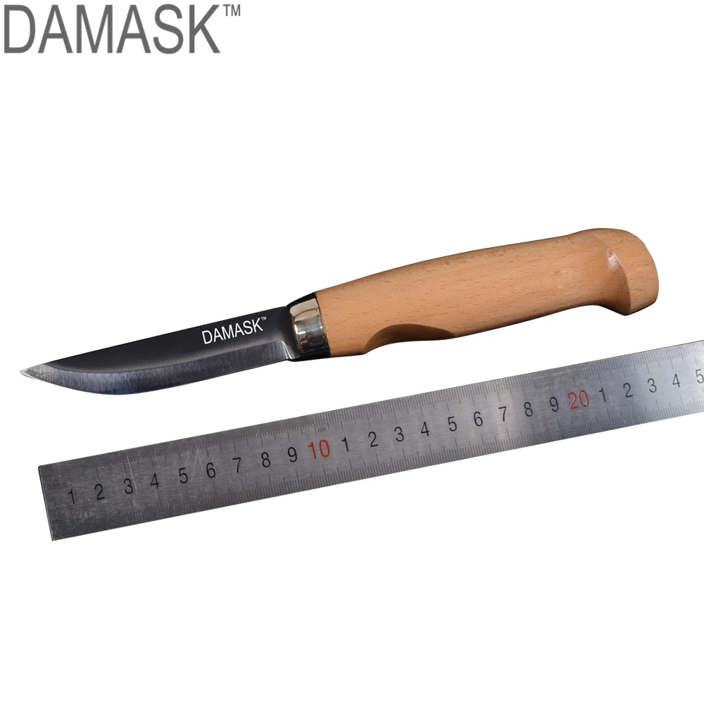 Дешевый Дамаск Рыбак Стандартный тактический нож лезвие деревянная ручка для кемпинга Нержавеющая nbsp;сталь Sharp высокопрочный нож Открытый Инструмен...