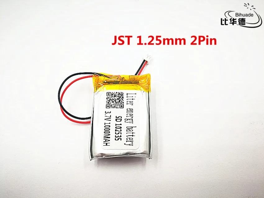 

2pcs JST 1.25mm customized Good Qulity 3.7V,1000mAH,102535 Polymer lithium ion / Li-ion battery for TOY,POWER BANK,GPS,mp3,mp4