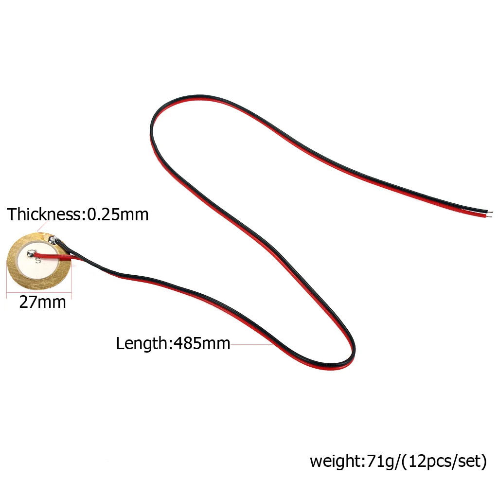 12pcs 27mm Piezo Disc Elements w/ 48cm Leads for Guitar for Acoustic Guitar Pickups Cigar Box Guitars Drum Triggers Pickup ACCS