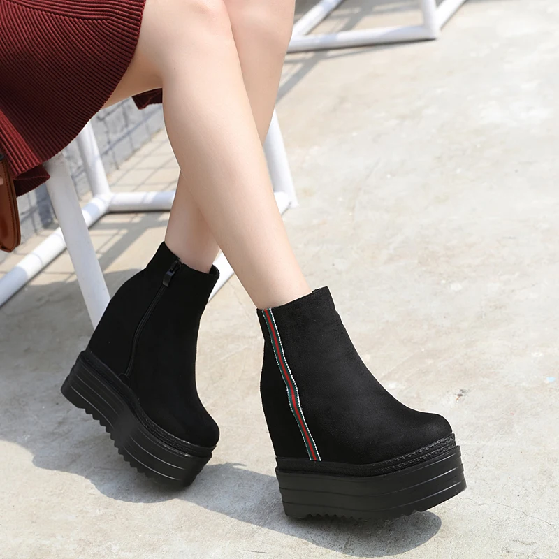 

Fashion new women's boots muffin platform wedges high heels waterproof platform 13cm high heel boots
