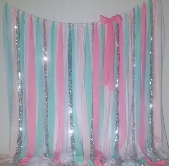

2016 Free Shipping Hot Pink And Silver Rag Tie Backdrops Wedding Photography Background Curtains By Air Express Fast And Cheap