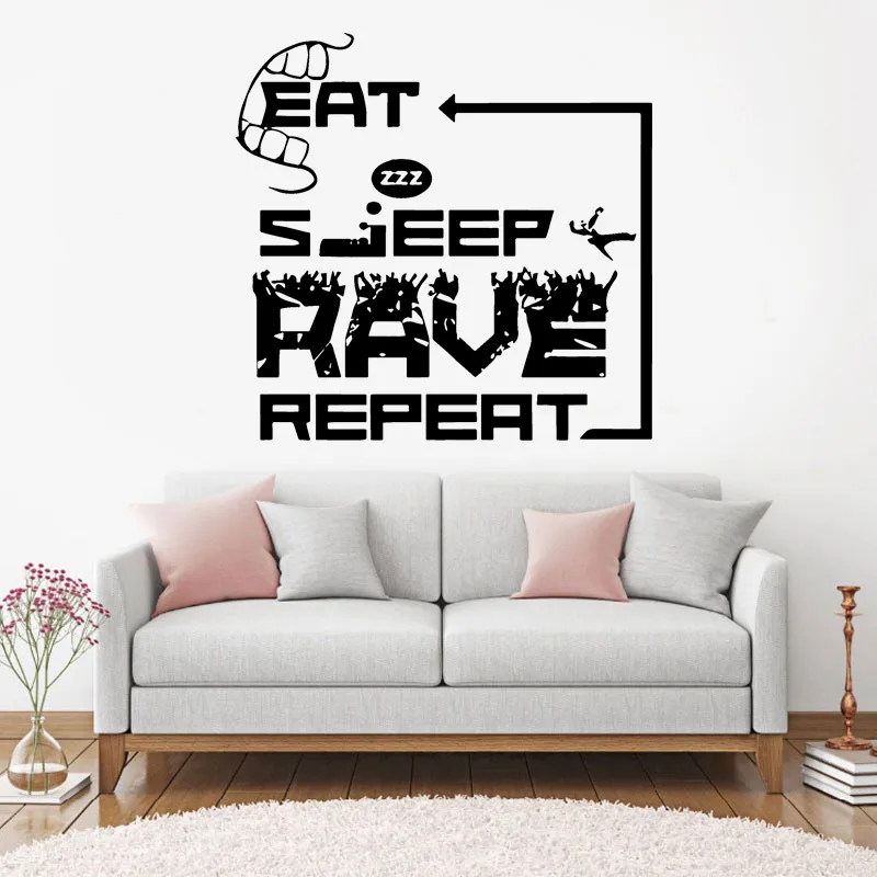 Eat Sleep Rave Repeat электронная Наклейка на стену Эволюция танца музыкальная Настенная