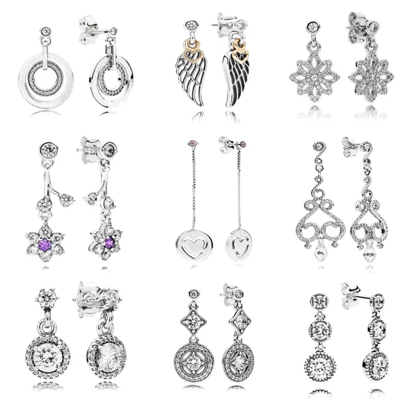

Fashion Authentic 925 Sterling Silver Branded Dangle Earring For Women Sparkling Earring Studs Fine Europe Jewelry Birthday Gift