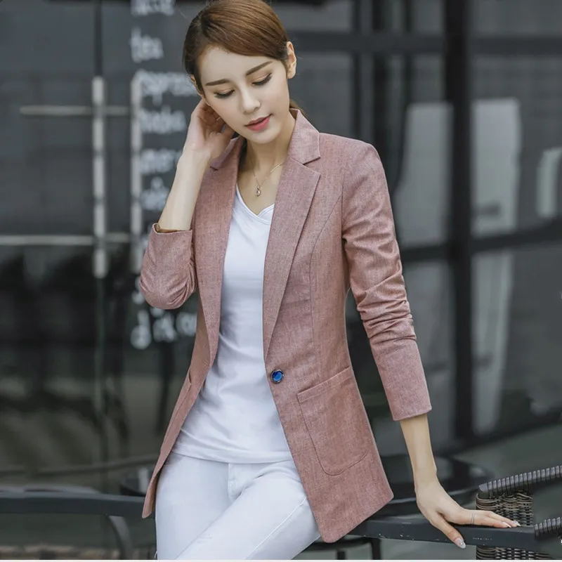 

High quality spring linen cotton and linen suit jacket 2019 Korean fashion casual retro Slim professional chic office jacket