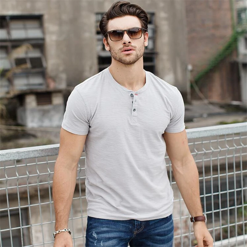 Men T shirt Fashion Button Design Short sleeve Slim T Shirt Man Tops ...