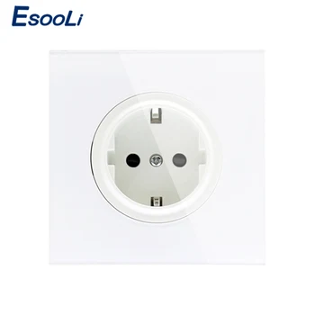 

Esooli 2019 New Arrival Crystal Glass Panel 16A EU Standard Wall Power Socket Outlet Grounded With Child Protective Lock