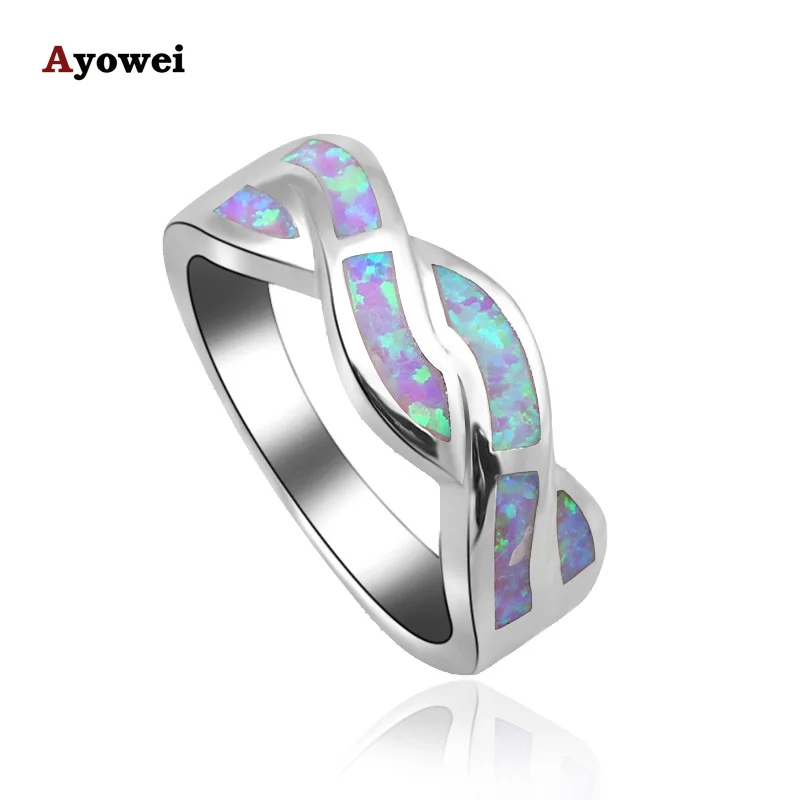 

New style Hot sell online Attactive Light Purple fire Opal Silver Stamped Rings fashion jewelry USA size #6#6.5#7#7.5#8#9 OR681A
