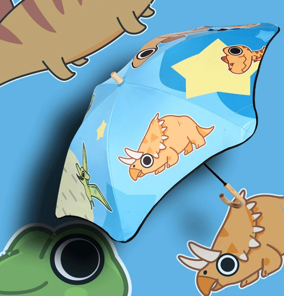 Милый мультяшный детский зонтик, анимационный креативный длинный детский зонтик с принтом динозавра для мальчиков и девочек