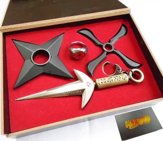 

NARUTO Kakashi Uzumaki Alloy Throwing Weapons Ring Keychain Keyring Sword Shippden Knife Props Cosplay Darts Gift 4pcs/set
