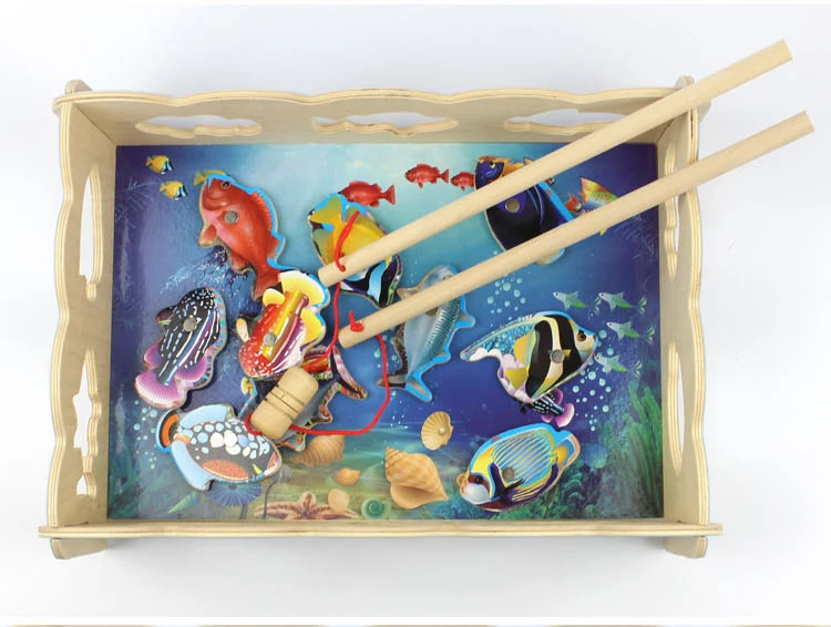 Игрушек! Развивающие деревянные игрушки рыбы счастливые игры Магнитные деревянные игрушки комбинация морская рыба День рождения Рождественский подарок 1 комплект