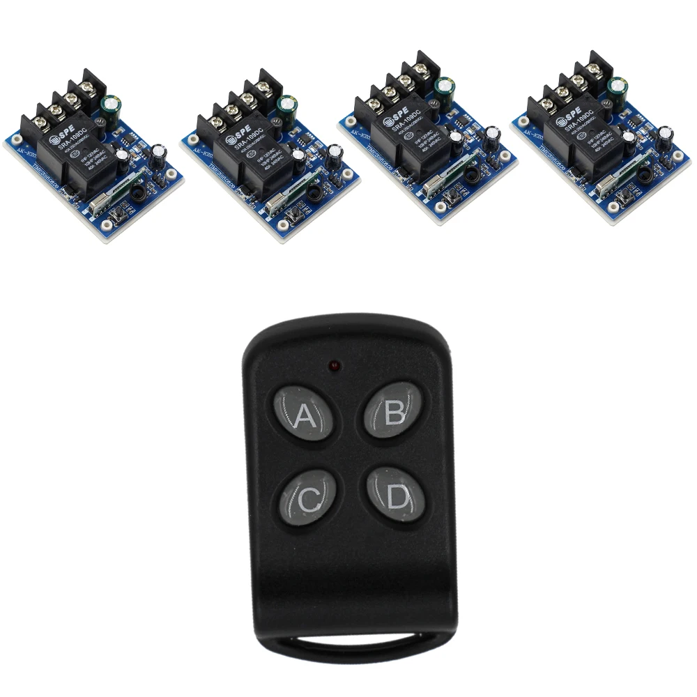 Simple Design DC 12V 24V 36V 48V 30A 1 CH RF Wireless Remote Control 4 * Receivers & 1 * Butterfly 4Keys Transmitter 315/433mhz Simple Design DC 12V 24V 36V 48V 30A 1 CH RF Wireless Remote Control 4 * Receivers & 1 * Butterfly 4Keys Transmitter 315/433mhz