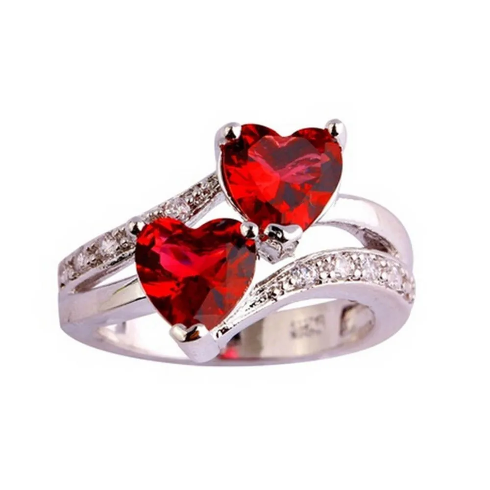 

Charming Jewelry Imitation Zircon Double Love Heart Ring Color Silver Plated Drop Shipping