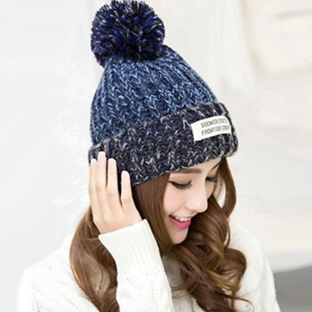 

2017 Women's Winter Hat Wool Fashion Wool Cap For Women Female Hat Knitted Letter Adult Beanie Autumn Fall Hat Warm Snow Hat H1