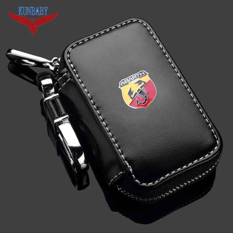 

KUNBABY High Quality Genuine Leather Car Brand Key Holder Cars Key Wallets Car Key Keychain Ring Case Bag Cover For Abarth