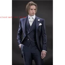 Темно-синий смокинг для жениха Нарядные Костюмы для свадьбы Пик нагрудные официальным мужской костюм s Жених Бизнес мужской костюм(куртка+ брюки+ жилет+ галстук