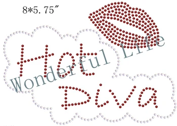 

New product free shipping red whith white AB crystal hot diva hot fix rhinestonemotif transfer design image