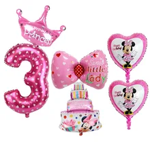 6 шт. детские украшения для дня рождения, фольгированные шары-цифры, 3 принцессы, корона, форма торта на день рождения, воздушные шары для малышей, набор