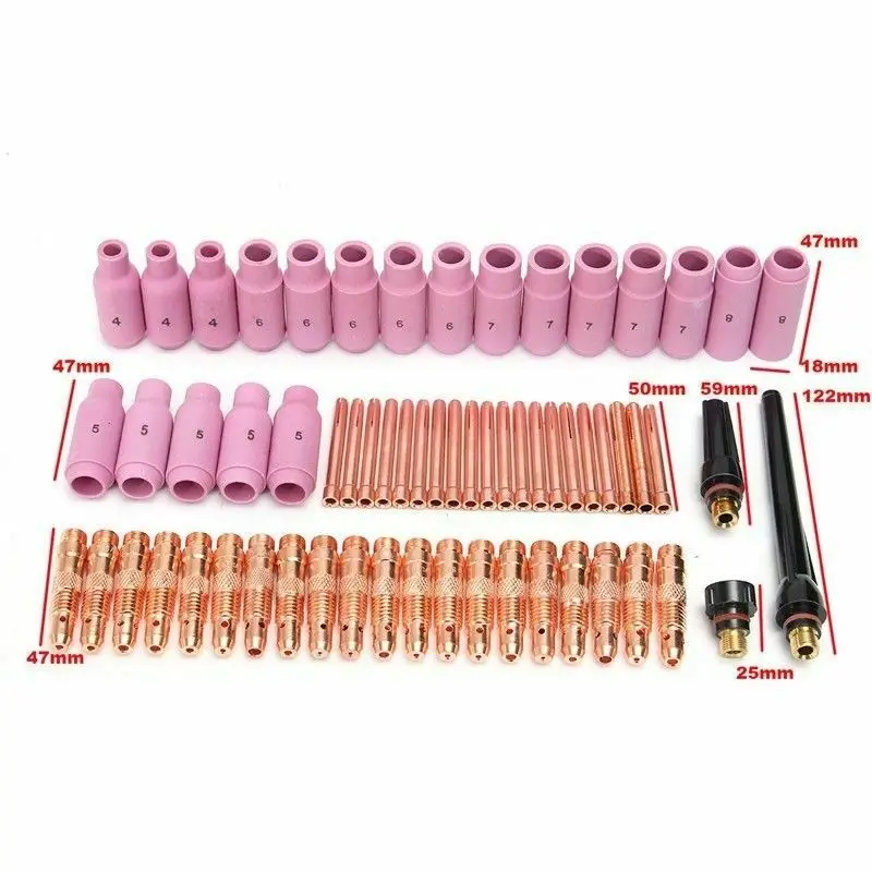 

58pcs Welding Torches Accessory TIG Welding Torch Consumables Kit Cup Collet Body For WP-17/18/26 Gas Welding Equipment
