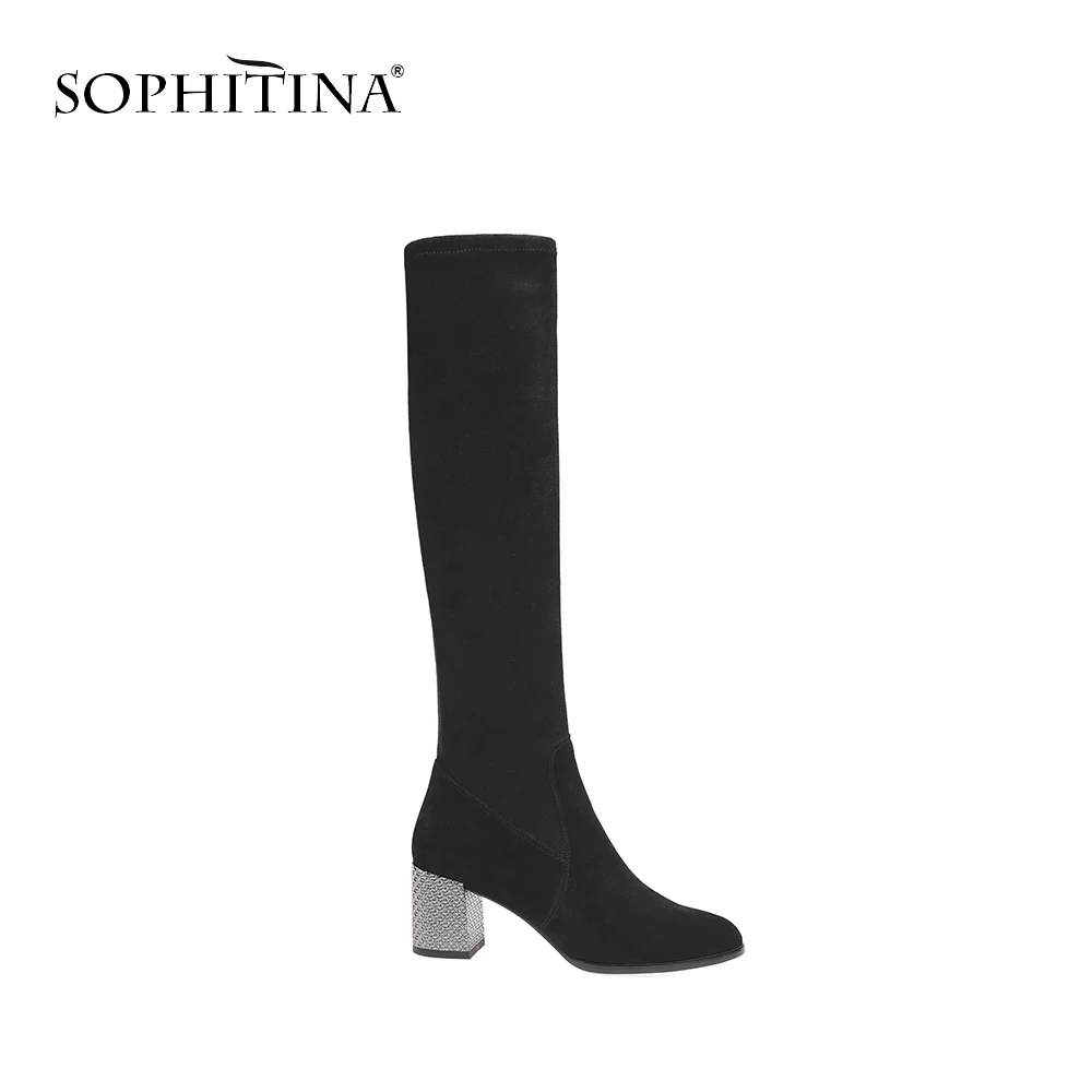 SOPHITINA/Новинка Стильные замшевые сапоги выше колена без застежки с круглым носком