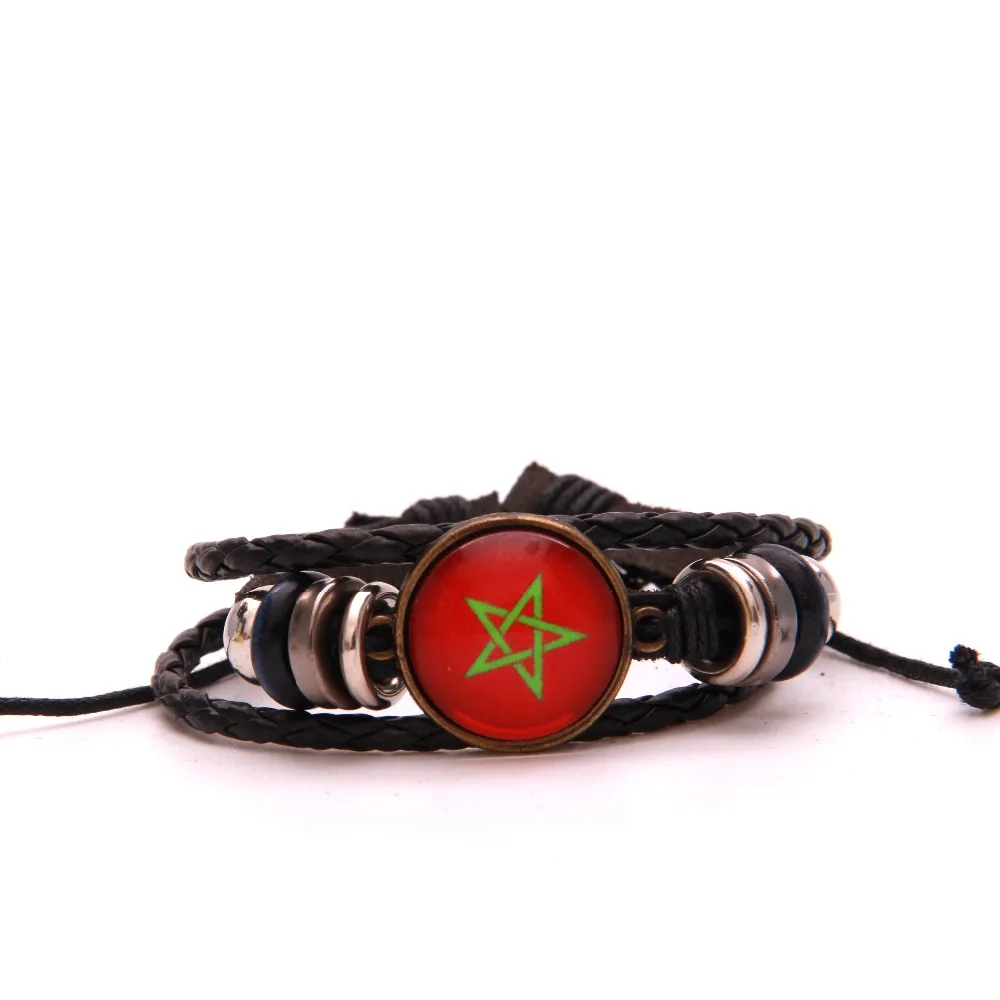 10 шт./лот бесконечность любви Марокко браслет и браслеты Национальный флаг плетеные украшения футбольный мяч кожаный браслет