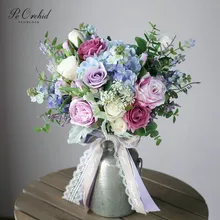 PEORCHID, голубой, фиолетовый букет гортензии, цветок розы, букет невесты, свадебные цветы, шелковые искусственные Ramo Para Novia, 25 см