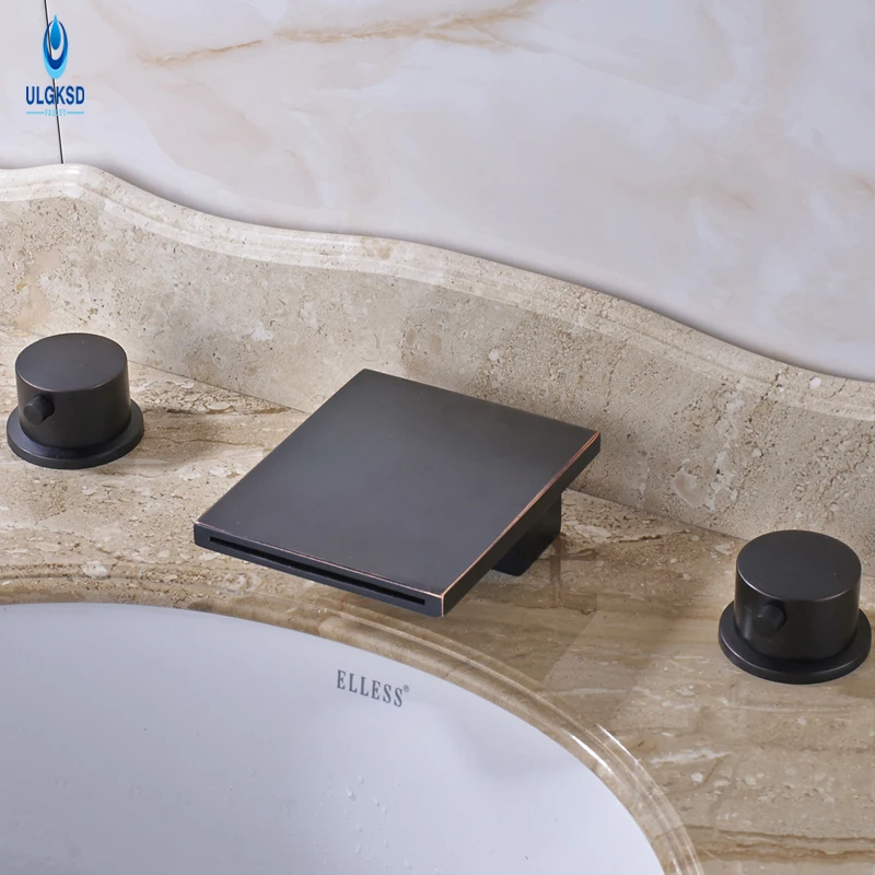 

Ulgksd Oil Rubbed Bronze Basin Sink Faucet Deck Mounted Waterfall Bathroom Faucet With Mixter Water Taps