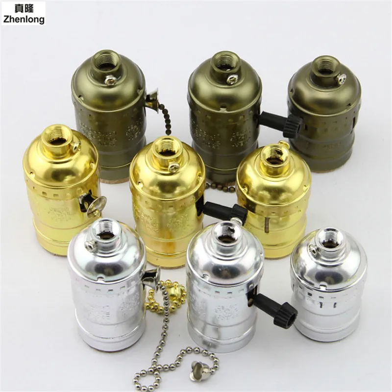 

E27 Edison Vintage Retro Lamp Base Holder Pendant Bulb Light Screw Socket Zipper Knob Lamp Cap Socket Fitting