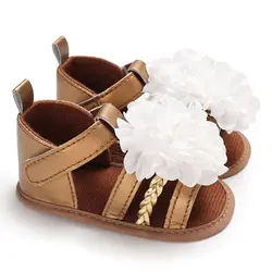 Новая детская обувь для девочек мягкая подошва не скользит PU кожаная обувь сандалии цветок волна дизайн туфли принцессы на лето 2018