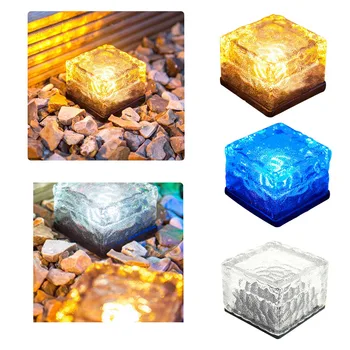 

1pc Waterproof Solar Power Clear Glass Ice Rock Brick Paver Light IP68 0.06W LED Garden Path Outdoor Indoor Decoration 3 Colors
