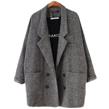 2018 Blazers Women’s Slim Fit Blazer Suit Jacket Khaki Gray plaid Women Plus Size Casual Vintage Suit Blazer Female L104