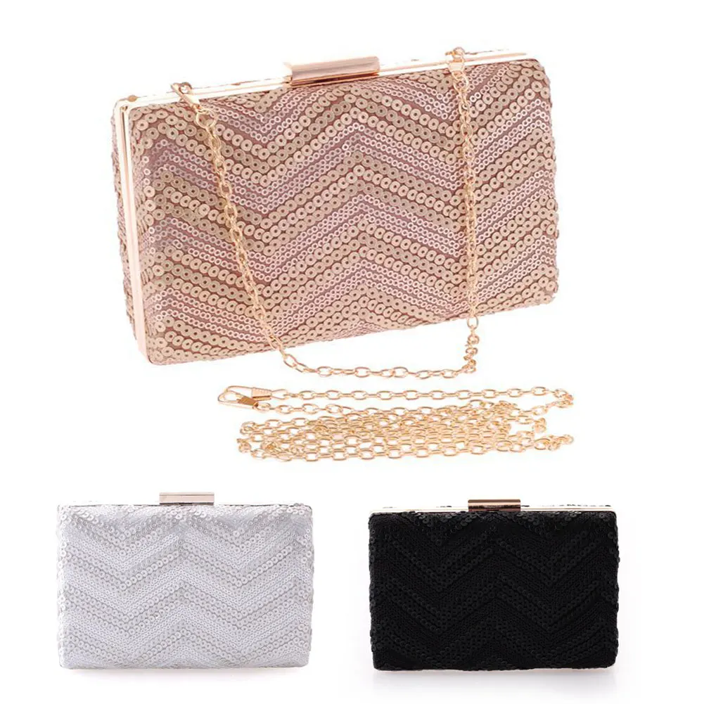 

New Women Evening Bag Day Clutches Aluminum Mesh Envelope Flap Bags Sequined Long Chain Handbags Korean Fashion Best Sale-WT