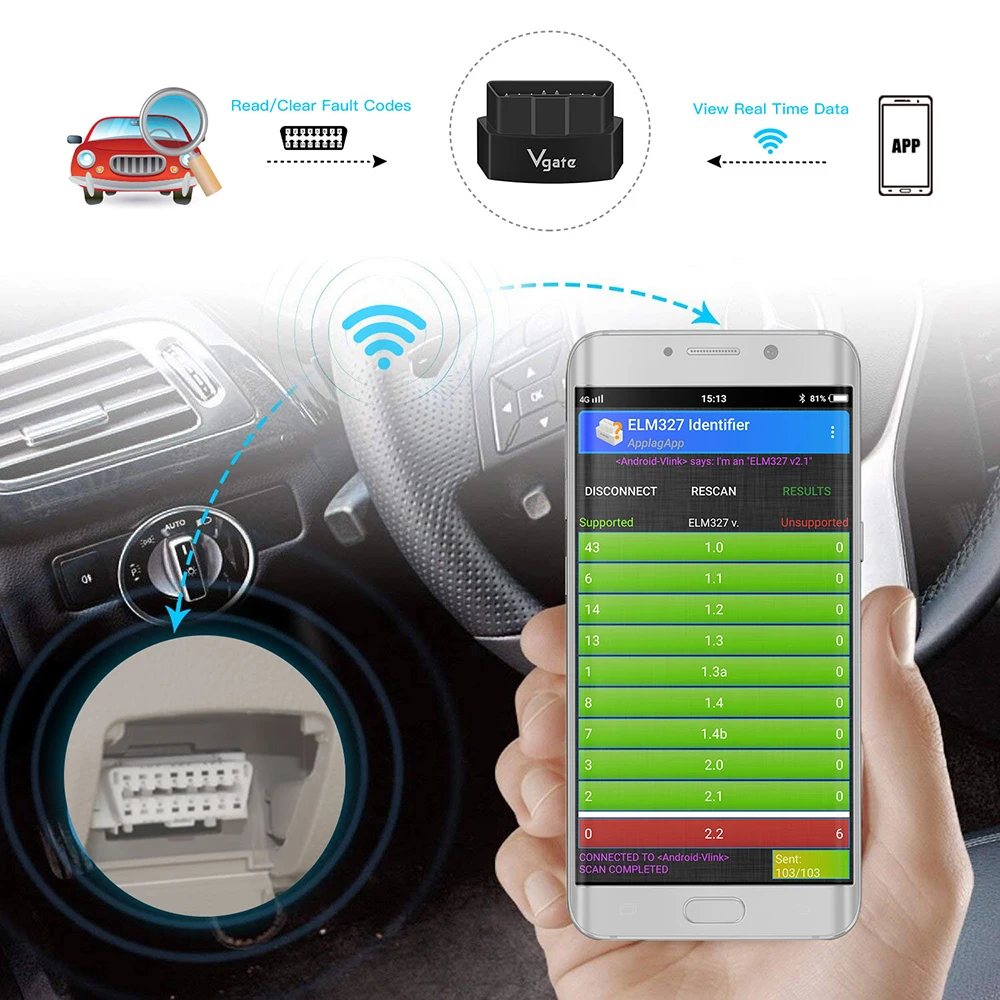 Vgate iCar3 код читателя elm327 инструмент диагностики Wi Fi версия Поддержка OBD2 протокола