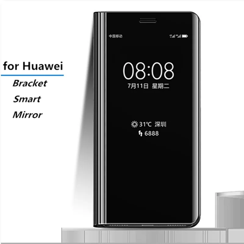 Умный кожаный зеркальный чехол с прозрачным окном для Huawei Mate 8 9 10 Pro Lite P8 P9 P10 Plus P20