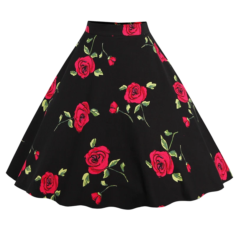 Kostlish 9 Style Flower Print Skirts Womens High Waist 50s Summer Vintage Skirt 2017 Elegant Retro Women Midi Skirt Plus Size (13)