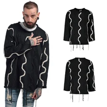 Высокое качество модные европейские уличные мужские зимние пуловеры шерстяной свитер оверсайз хип хоп с капюшоном