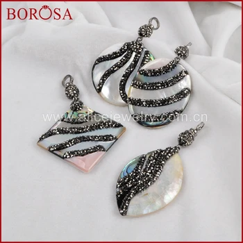 

BOROSA natural shell drusy pendant bead, handcrafted multi kind shape druzy rhinestone pave jewelry pendant for necklace JAB528