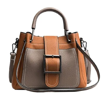 

Z080110 female bag all-match Tide satchel Color Bucket Bag Top Layer Genuine Leather Shoulder Bag Ladies Leather Handbag