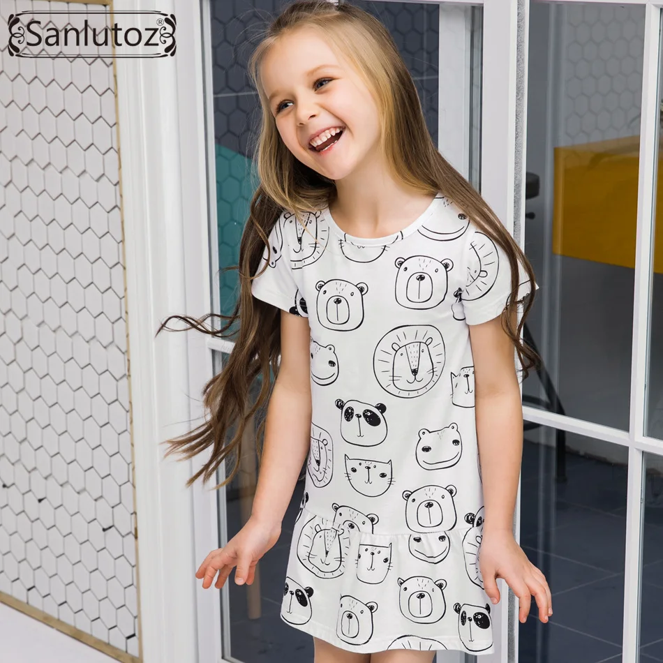 Sanlutoz/летнее Хлопковое платье для девочек; детская одежда с рисунком панды и животных; милое детское платье; Брендовые вечерние платья принцессы для малышей