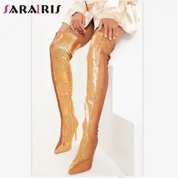 SARAIRIS/Новые модные туфли с острым носком, на высоком тонком каблуке, на молнии, большие размеры 35-43, шикарные женские вечерние туфли